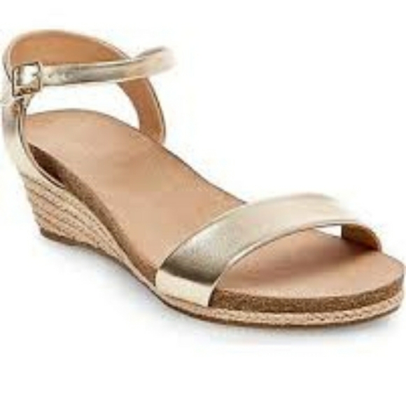 Shoes - Metallic Gold Ankle Strap Espadrilles Sandals